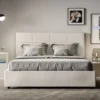 Letto 160x210 matrimoniale contenitore con giroletto imbottito in similpelle bianco LIT454