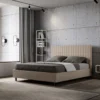 Letto 160x200 matrimoniale contenitore con testiera a quadretti in similpelle tortora LIT466