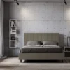 Letto 160x200 matrimoniale contenitore con testiera a quadretti in similpelle cappuccino LIT466