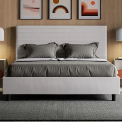 Letto 160x210 matrimoniale contenitore con testiera trapuntata linee orizzontali bianco LIT462