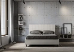 Letto 160x200 matrimoniale contenitore con testiera a quadretti in similpelle bianco LIT466