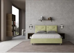 Letto 160x190 matrimoniale con testiera imbottita con tre bottoni microfibra tè verde LIT435