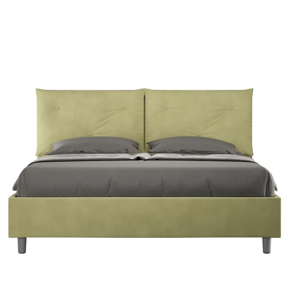 Letto 160x190 matrimoniale con testiera imbottita con tre bottoni microfibra tè verde LIT435