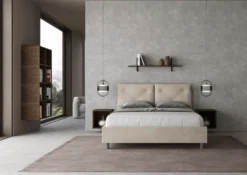 Letto 160x190 matrimoniale con testiera imbottita con tre bottoni microfibra sabbia beige LIT435