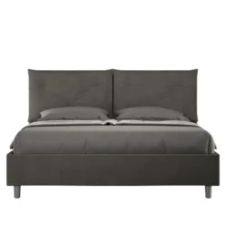Letto 160x190 matrimoniale con testiera imbottita con tre bottoni microfibra grigio LIT435