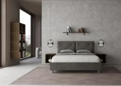 Letto 160x190 matrimoniale con testiera imbottita con tre bottoni microfibra grigio LIT435