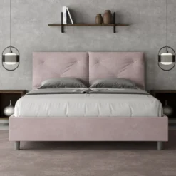 Letto 160x190 matrimoniale con testiera imbottita con tre bottoni microfibra glicine lilla LIT435