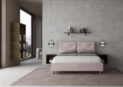 Letto 160x190 matrimoniale con testiera imbottita con tre bottoni microfibra glicine lilla LIT435