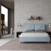 Letto 160x190 matrimoniale con testiera imbottita con tre bottoni microfibra azzurro LIT435