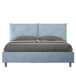 Letto 160x190 matrimoniale con testiera imbottita con tre bottoni microfibra azzurro LIT435