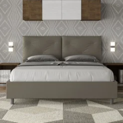Letto 160x200 matrimoniale con testiera imbottita con tre bottoni similpelle cappuccino LIT437