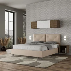 Letto 160x190 matrimoniale con testiera imbottita con tre bottoni similpelle tortora LIT433