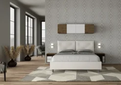 Letto 160x190 matrimoniale con testiera imbottita con tre bottoni similpelle bianco LIT433