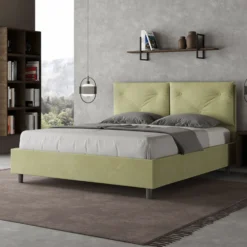 Letto 160x210 matrimoniale con testiera imbottita con tre bottoni microfibra tè verde LIT443