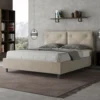 Letto 160x210 matrimoniale con testiera imbottita con tre bottoni microfibra sabbia beige LIT443