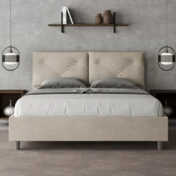Letto 160x210 matrimoniale con testiera imbottita con tre bottoni microfibra sabbia beige LIT443