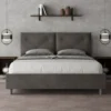 Letto 160x210 matrimoniale con testiera imbottita con tre bottoni microfibra grigio LIT443