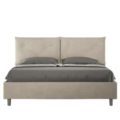 Letto 160x200 matrimoniale con testiera imbottita con tre bottoni microfibra sabbia beige LIT439