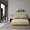 Letto 160x200 matrimoniale con testiera imbottita con tre bottoni microfibra ocra LIT439