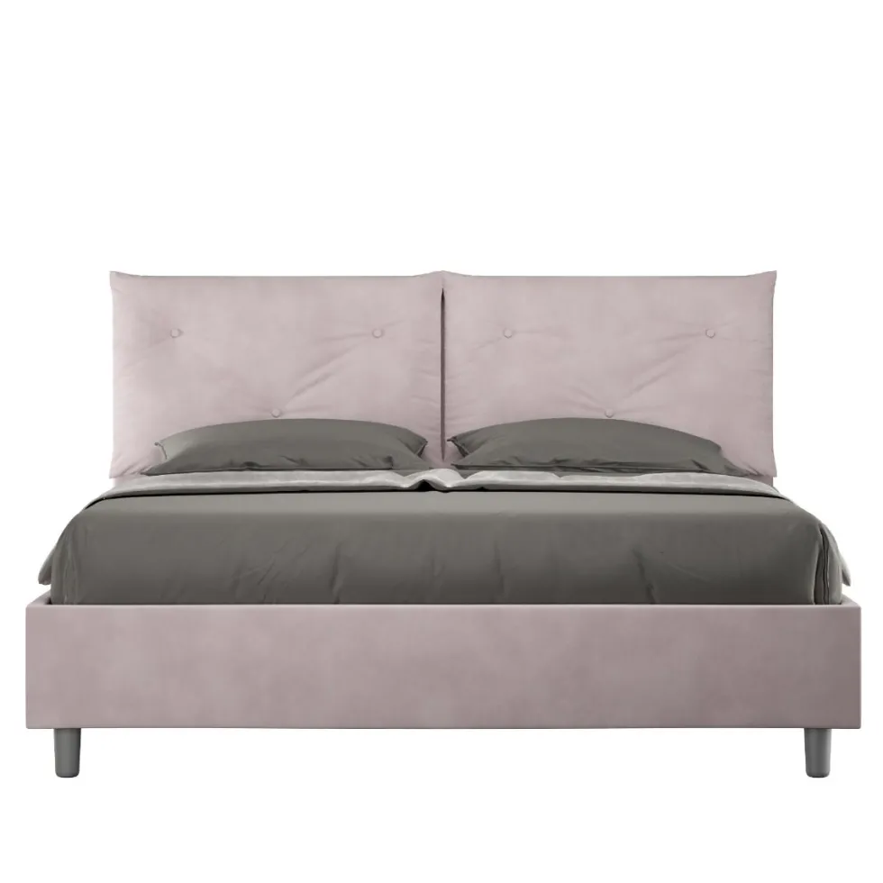 Letto 160x200 matrimoniale con testiera imbottita con tre bottoni microfibra glicine lilla LIT439