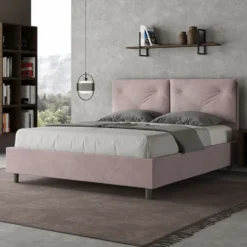 Letto 160x200 matrimoniale con testiera imbottita con tre bottoni microfibra glicine lilla LIT439