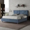 Letto 160x200 matrimoniale con testiera imbottita con tre bottoni microfibra blu LIT439