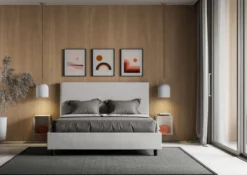 Letto 160x200 matrimoniale con testiera trapuntata linee orizzontali bianco LIT459