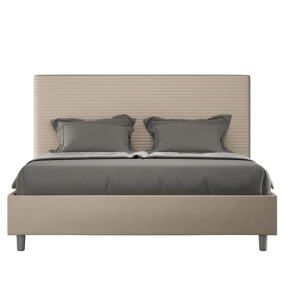 Letto 160x190 matrimoniale con testiera trapuntata linee orizzontali tortora LIT457