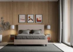Letto 160x190 matrimoniale con testiera trapuntata linee orizzontali tortora LIT457