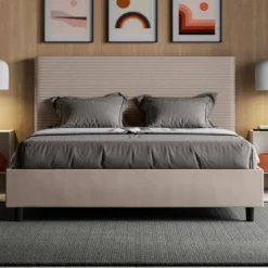 Letto 160x190 matrimoniale con testiera trapuntata linee orizzontali tortora LIT457