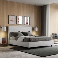 Letto 160x190 matrimoniale con testiera trapuntata linee orizzontali bianco LIT457