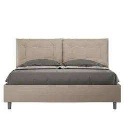 Letto 160x210 matrimoniale design trapuntato con testiera imbottita e bottoni tortora LIT431