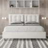 Letto 160x210 matrimoniale design trapuntato con testiera imbottita e bottoni bianco LIT431