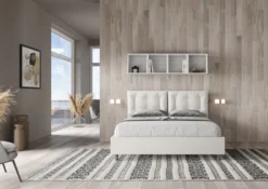 Letto 160x210 matrimoniale design trapuntato con testiera imbottita e bottoni bianco LIT431
