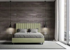 Letto 160x190 matrimoniale in microfibra con testiera effetto trapuntato tè verde LIT483