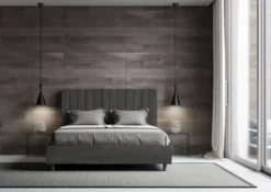 Letto 160x200 matrimoniale in microfibra con testiera effetto trapuntato grigio LIT487
