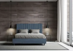 Letto 160x210 matrimoniale in microfibra con testiera effetto trapuntato blu LIT491