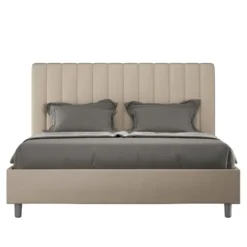 Letto 160x200 matrimoniale in similpelle con testiera effetto trapuntato tortora LIT485