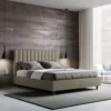 Letto 160x200 matrimoniale in similpelle con testiera effetto trapuntato cappuccino LIT485