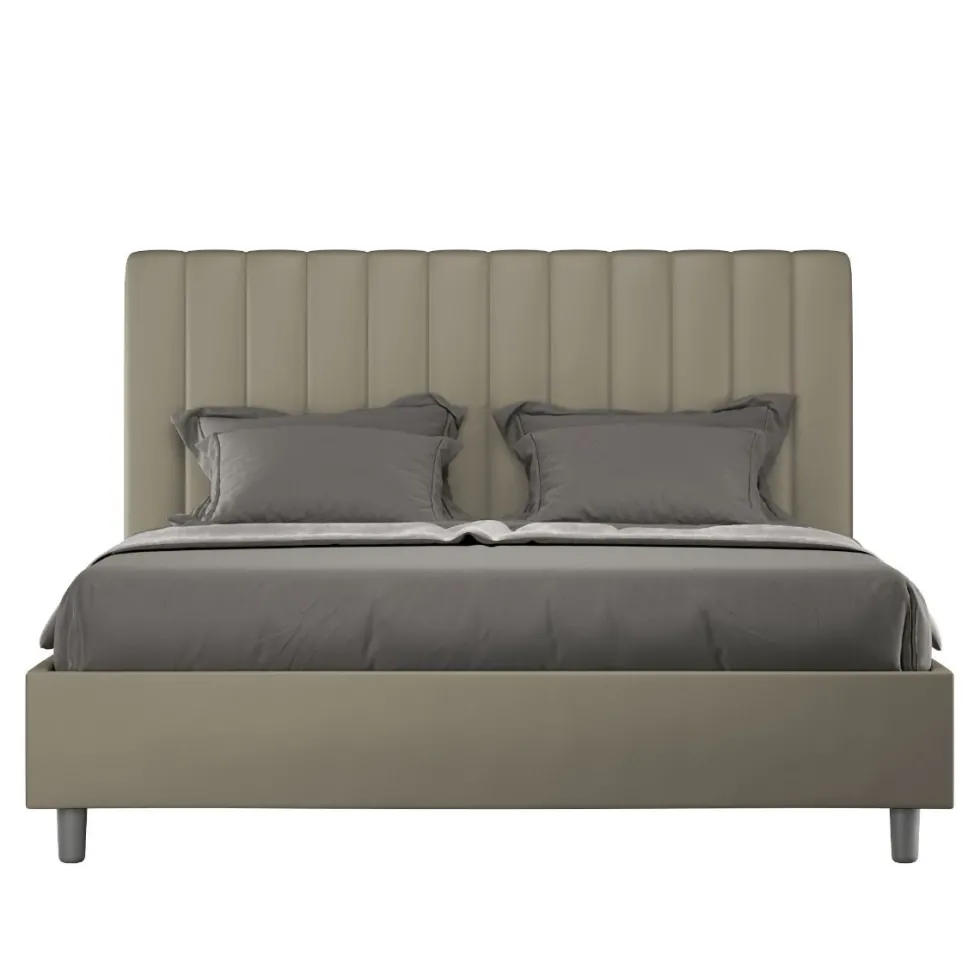 Letto 160x200 matrimoniale in similpelle con testiera effetto trapuntato cappuccino LIT485