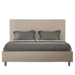 Letto 160x210 matrimoniale in similpelle e testiera linee verticali tortora LIT479