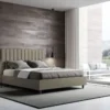 Letto 160x210 matrimoniale in similpelle con testiera effetto trapuntato cappuccino LIT489