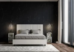 Letto 160x210 matrimoniale in similpelle e testiera linee verticali bianco LIT479