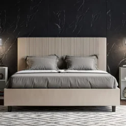 Letto 160x190 matrimoniale in similpelle e testiera linee verticali tortora LIT475