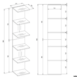 Libreria a muro 35x180 cm a 6 ripiani bianco opaco LBT11