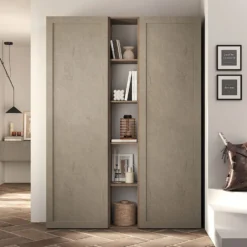 Libreria elegante piccola a parete 136x186 cm argilla e noce LBL5