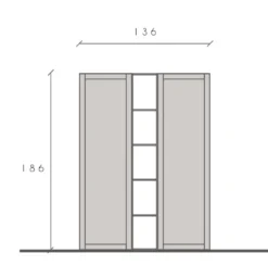 Libreria elegante piccola a parete 136x186 cm argilla e noce LBL5