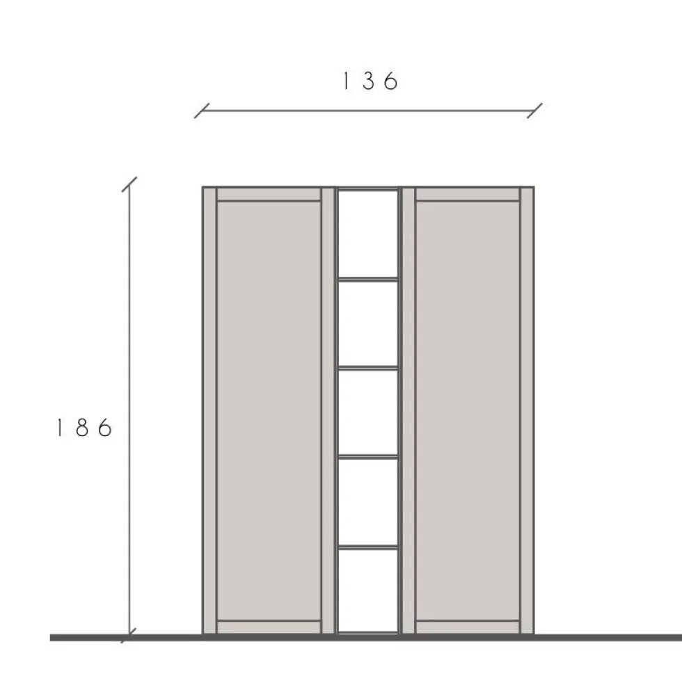 Libreria elegante piccola a parete 136x186 cm argilla e noce LBL5