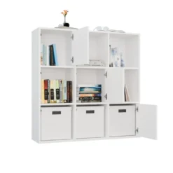 Libreria moderna 110,5 cm con 3 ante bianco opaco LBT17