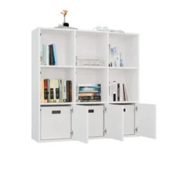 Libreria moderna 110,5 cm con 3 ante bianco opaco LBT17